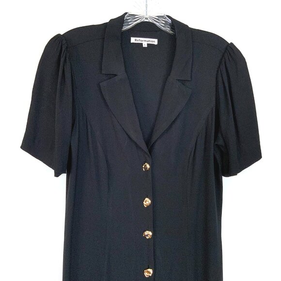REFORMATION Wilde Puff-Sleeve Button-Front Midi Dress Goth Witchy Sz 8 - Picture 12 of 16